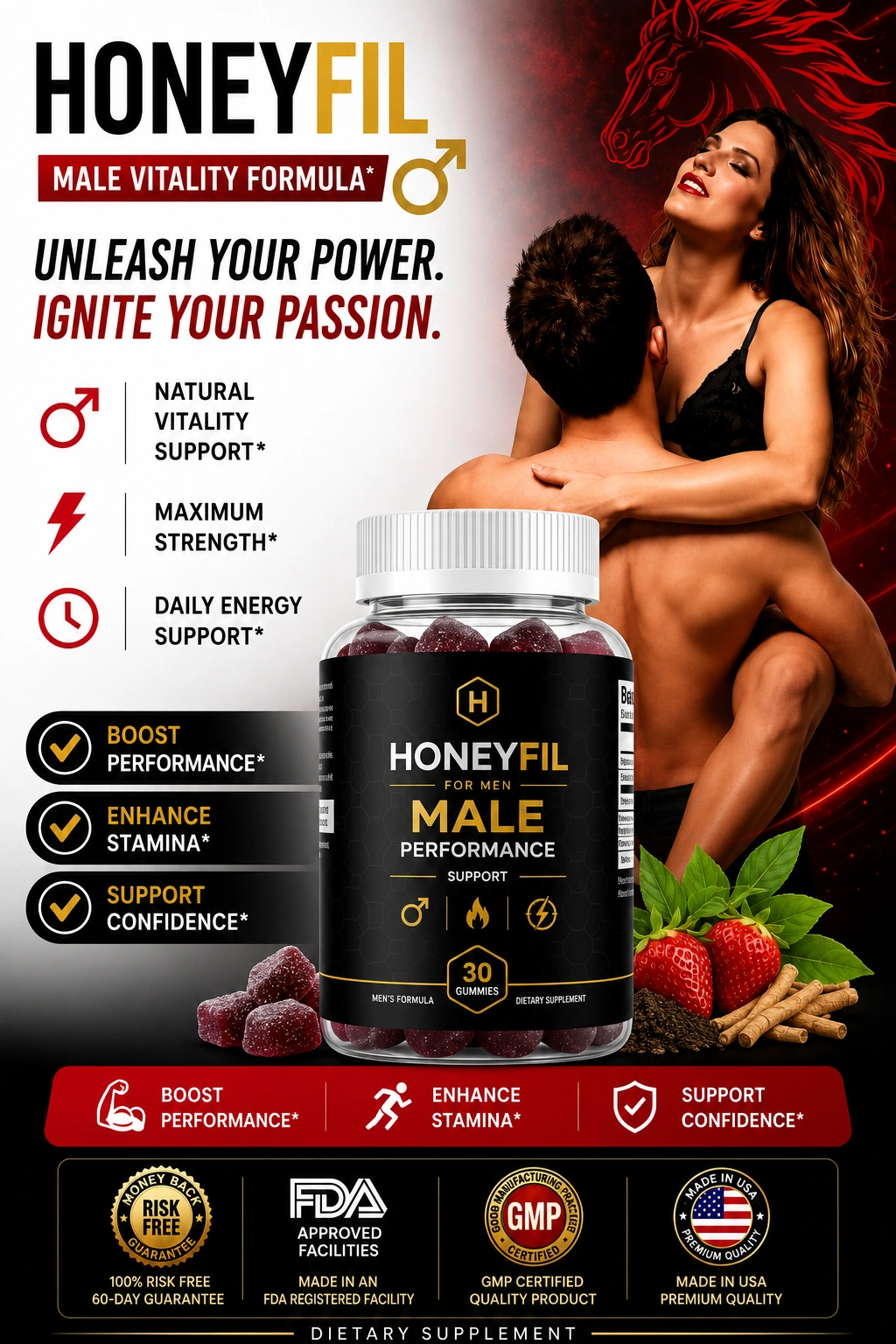 Honeyfil men's vitality supplement bottle